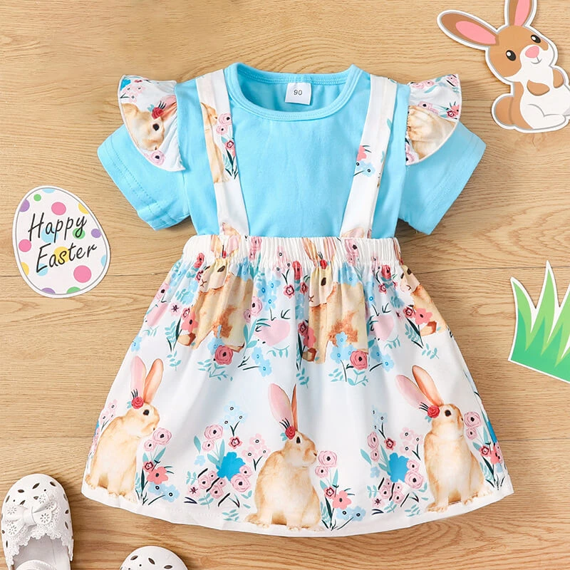 Baby Girl Easter Costume T-Shirt Tops And Easter Rabbit Floral Bow Suspender Skirts Suit For Easter Day 1 Baby Girl Easter Costume T-Shirt Tops And Easter Rabbit Floral Bow Suspender Skirts Suit For Easter Day