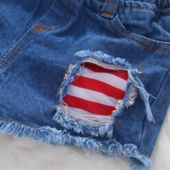 Baby Girl 4th Of July Outfit American Flag 2PCS Patriotic Set Stars Stripe Tops+Denim Shorts -Children Toys Sale baby girl independence day outfit 1