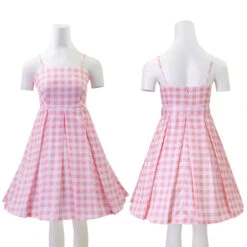 Pink Dress Beach Vacation Plaid Clothing With Necklace And Earrings For Kids Adults -Children Toys Sale barbie dress 1