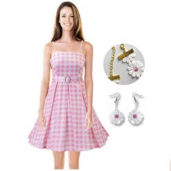 Pink Dress Beach Vacation Plaid Clothing With Necklace And Earrings For Kids Adults -Children Toys Sale barbie dress 1 487c9211 a1e9 4823 8de7 4cda3c63b7e7