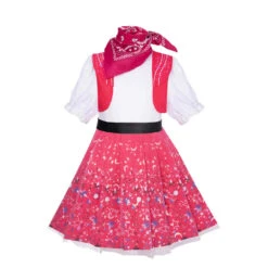 Girls Barbiecore Dress Pink Puff Sleeve Ball Gown With Neck Scarf Cute Party Costume