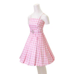 Pink Dress Beach Vacation Plaid Clothing With Necklace And Earrings For Kids Adults -Children Toys Sale barbie dress 2