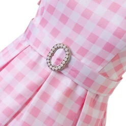 Pink Dress Beach Vacation Plaid Clothing With Necklace And Earrings For Kids Adults -Children Toys Sale barbie dress 3