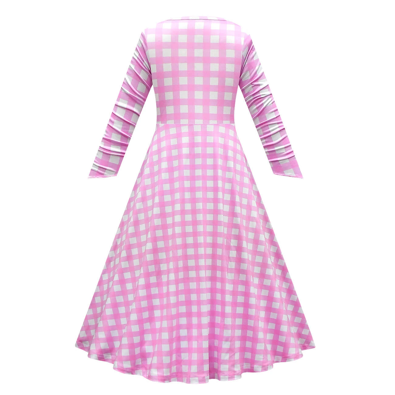 Girls Barbiecore Costume Pink Plaid Dress Long Sleeve Outfit With Hat Necklace For Halloween Cosplay 6 Girls Barbiecore Costume Pink Plaid Dress Long Sleeve Outfit With Hat Necklace For Halloween Cosplay - Image 6