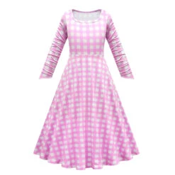 Girls Barbiecore Costume Pink Plaid Dress Long Sleeve Outfit With Hat Necklace For Halloween Cosplay 15 Girls Barbiecore Costume Pink Plaid Dress Long Sleeve Outfit With Hat Necklace For Halloween Cosplay -Children Toys Sale barbie pink long sleeve dress 6