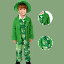 Boys Saint Patricks Day Outift Leprechaun Tops Pants Hat And Bow Knot Full Set For St Paddy Day -Children Toys Sale boys saint patrick day costume 5