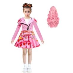 Girls Queen Of Hearts Costume The Rise Of Red Bridget Pink Dress Pants And Wig For Halloween Carnival -Children Toys Sale bridget dress 1