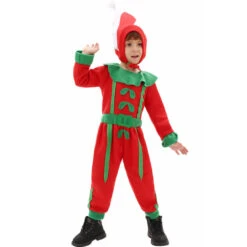 Kids Elf Costume Christmas Elf Outfit Boys Girls Xmas Jumpsuit And Hat 2pcs Elf Suit
