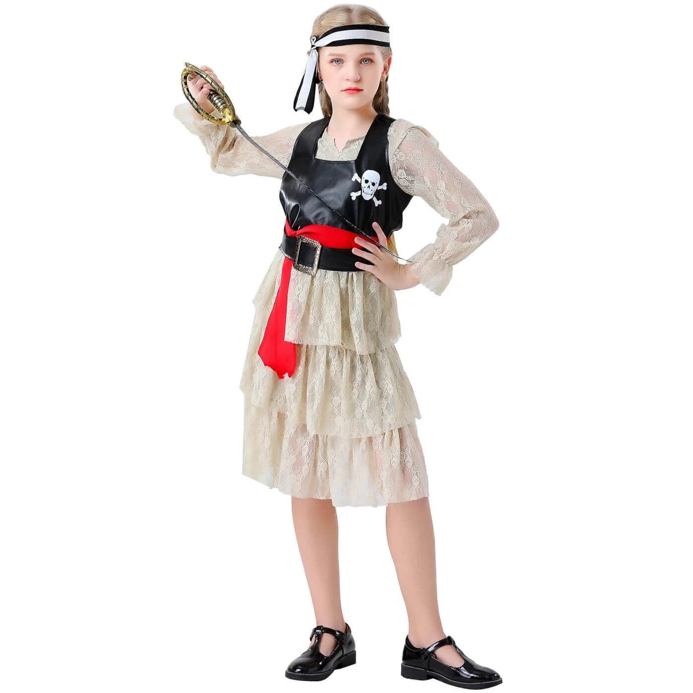 Girl Pirate Outfit Sea Caribbean Cosplay Dress Childrens Pirate Costume 2 Girl Pirate Outfit Sea Caribbean Cosplay Dress Childrens Pirate Costume - Image 2