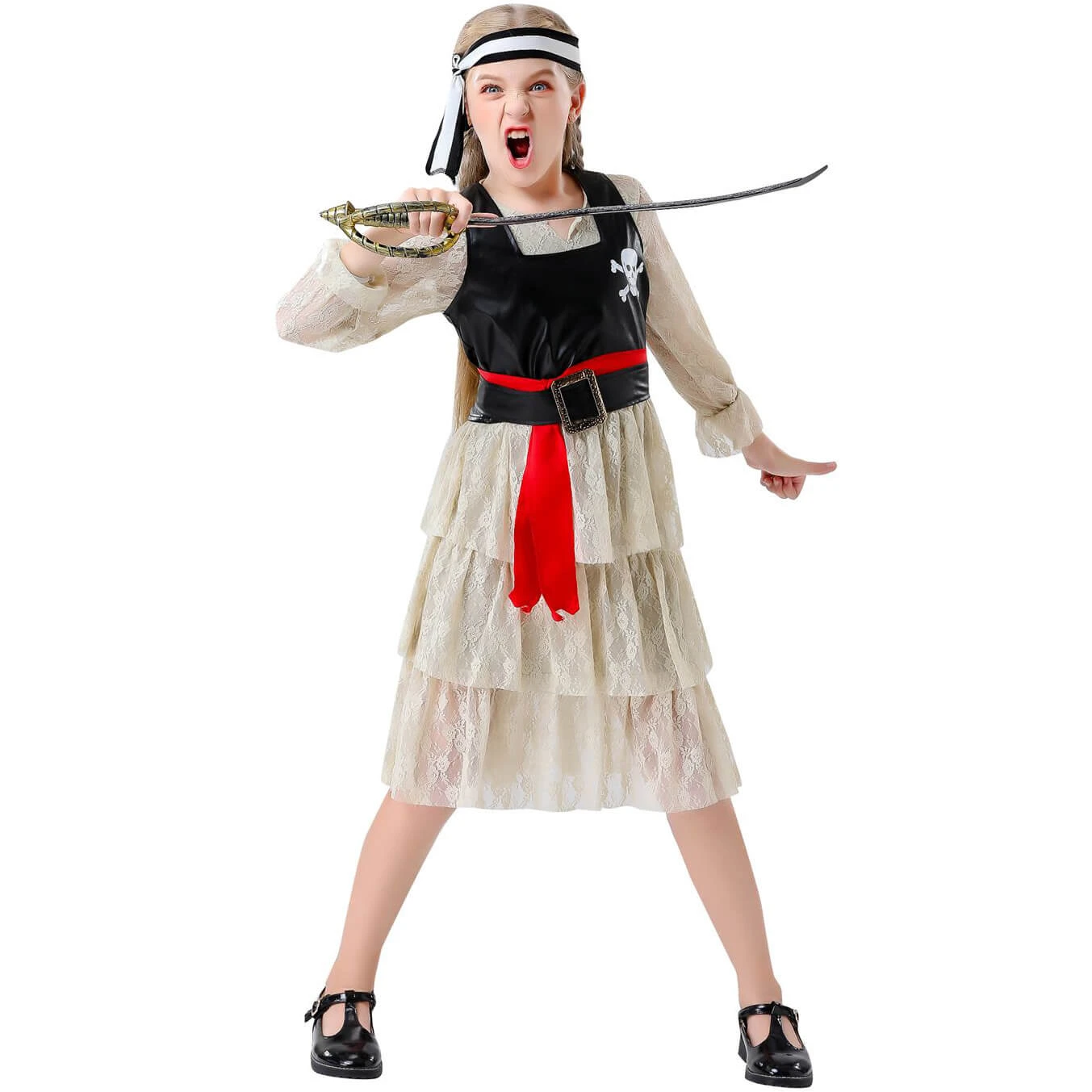 Girl Pirate Outfit Sea Caribbean Cosplay Dress Childrens Pirate Costume 4 Girl Pirate Outfit Sea Caribbean Cosplay Dress Childrens Pirate Costume - Image 4