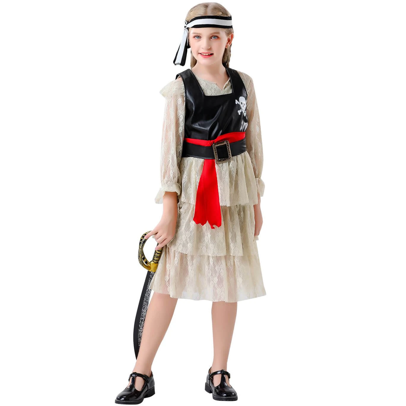 Girl Pirate Outfit Sea Caribbean Cosplay Dress Childrens Pirate Costume 7 Girl Pirate Outfit Sea Caribbean Cosplay Dress Childrens Pirate Costume - Image 7
