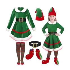 Children Toys Sale 33 Girls Elf Costume Soft Velvet Xmas Party Outfits Kids Elf Suit