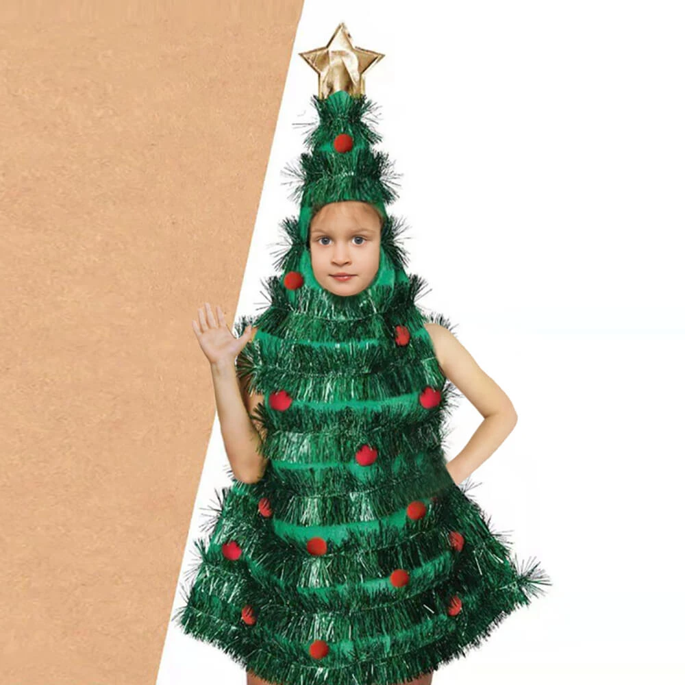Girls Christmas Tree Dress With Hat Funny Christmas Costume Festive Party Outfit 1 Girls Christmas Tree Dress With Hat Funny Christmas Costume Festive Party Outfit