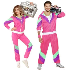 Couples Disco Outfit Adult 70s Hip Hop Street Style Jacket And Pants Women Men Halloween Party Costume