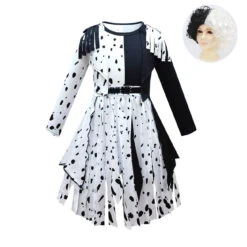Girls White/ Black Tassel Dress Halloween Costume For Cosplay