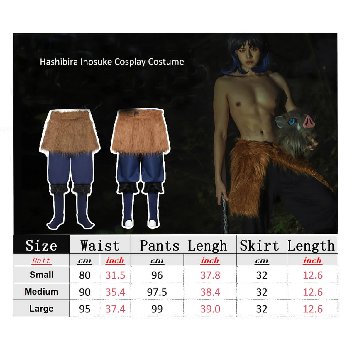 Hashibira Inosuke Cosplay Costume Apron Pants With Plush Skirt Halloween Carnival Unisex Outfits 10 Hashibira Inosuke Cosplay Costume Apron Pants With Plush Skirt Halloween Carnival Unisex Outfits - Image 10