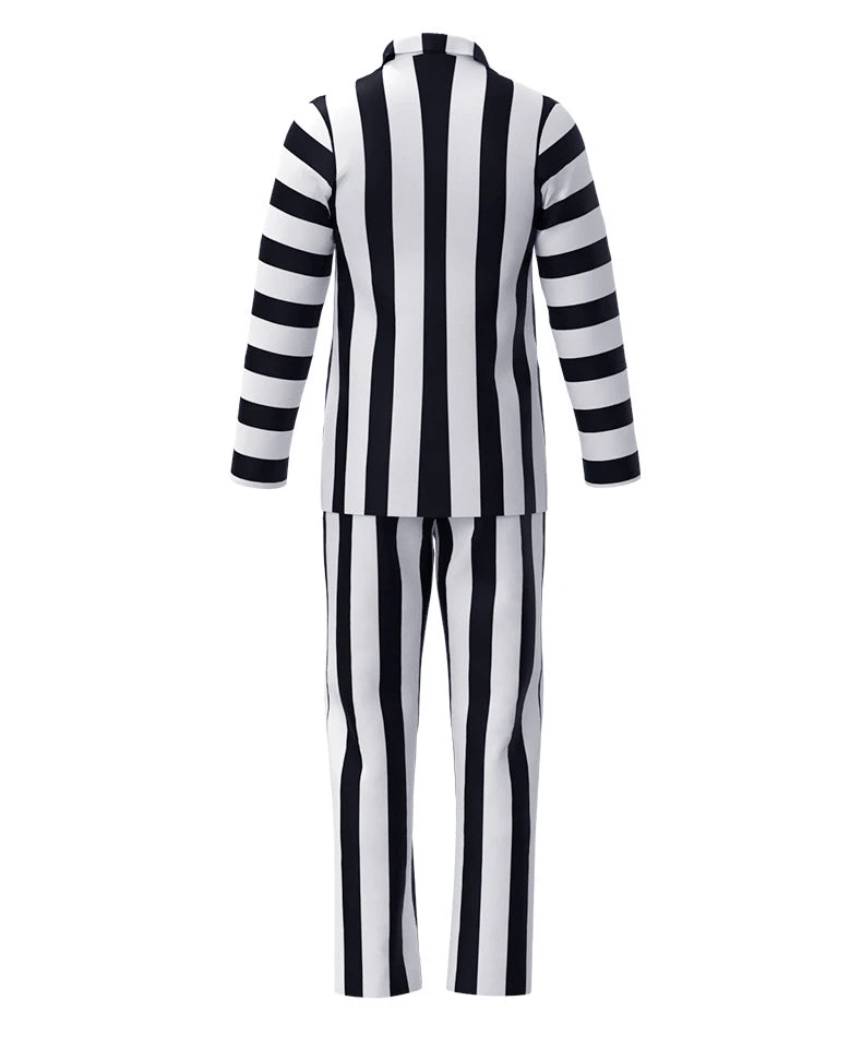 Men's Betelgeuse Costume Black And White Striped Suit Jacket Pants Shirts Outfit For Halloween Cosplay 6 Men's Betelgeuse Costume Black And White Striped Suit Jacket Pants Shirts Outfit For Halloween Cosplay - Image 6