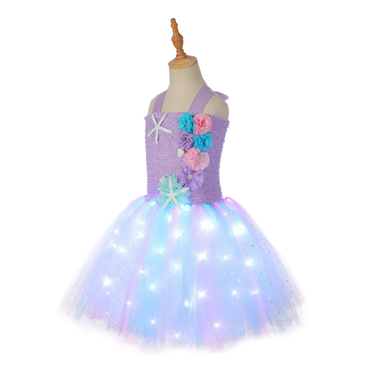 Light Up Princess Dress Mermaid Tutu Dress Glowing Birthday Dress With Headband 5 Light Up Princess Dress Mermaid Tutu Dress Glowing Birthday Dress With Headband - Image 5