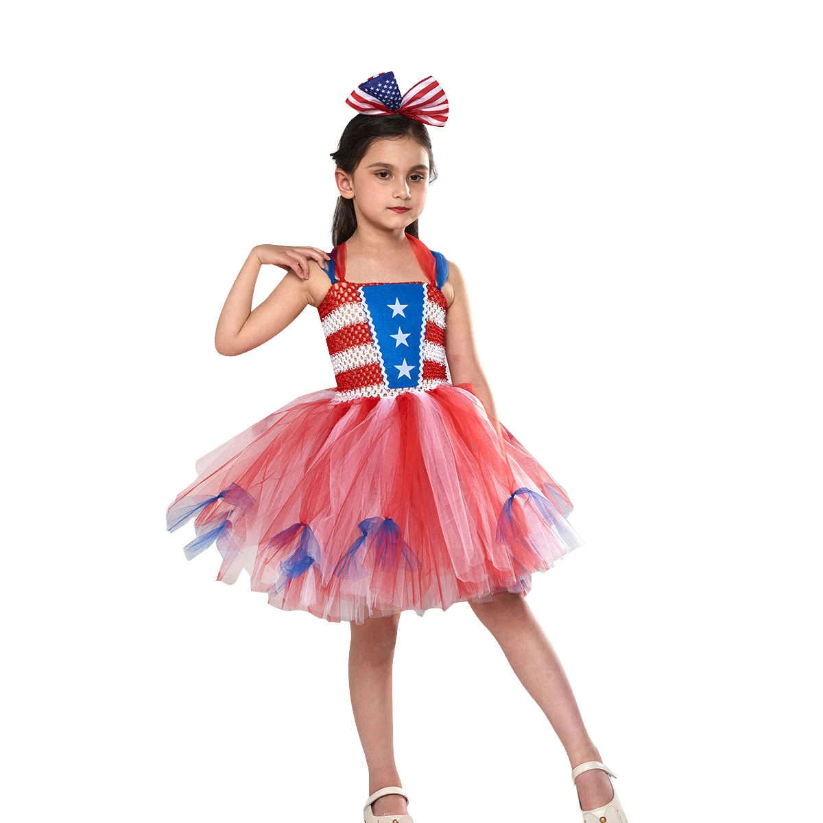 Girl American Flag Dress And Headband 4th Of July Clothes For National Day Parade 2 Girl American Flag Dress And Headband 4th Of July Clothes For National Day Parade - Image 2