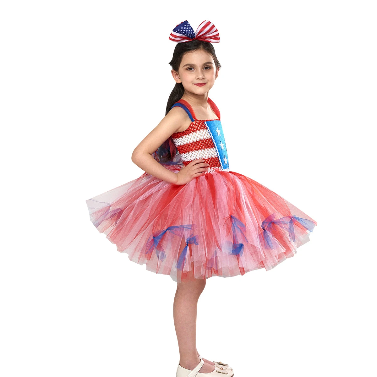 Girl American Flag Dress And Headband 4th Of July Clothes For National Day Parade 3 Girl American Flag Dress And Headband 4th Of July Clothes For National Day Parade - Image 3