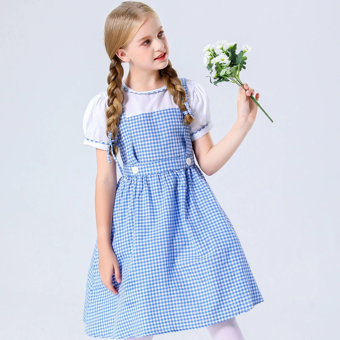 Girls Dorothea Costume Kids Wizard Princess Dorothee Gale Blue Dress For Cosplay 2 Girls Dorothea Costume Kids Wizard Princess Dorothee Gale Blue Dress For Cosplay - Image 2