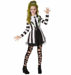 Girls Betelgeuse Costume Beetle Ghost Black And White Striped Dress Suit For Cosplay