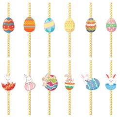 24pcs Easter Straws Striped Paper Straws Eggs Bunny Drinking Straws For Easter Party Favors -Children Toys Sale easter straws 1