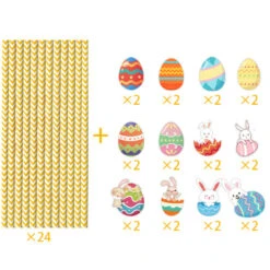 24pcs Easter Straws Striped Paper Straws Eggs Bunny Drinking Straws For Easter Party Favors -Children Toys Sale easter straws 3