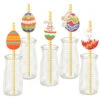 24pcs Easter Straws Striped Paper Straws Eggs Bunny Drinking Straws For Easter Party Favors