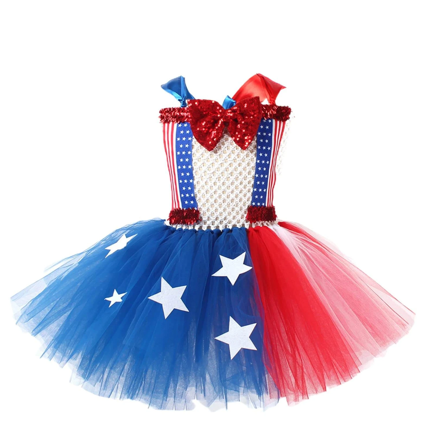 July 4th Girls Dress Sleeveless Summer Tutu Dress With Headband Independent Day Outfit 2 July 4th Girls Dress Sleeveless Summer Tutu Dress With Headband Independent Day Outfit - Image 2