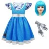Girls Zombies Costume Kids A-Li Dress Gloves Wig Full Set Alien Cosplay Outfit For Hallween