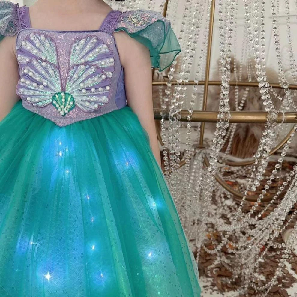 Kids Light Up Mermaid Dress Princess Ariel Dress Up Costume Party Birthday Halloween Costumes 4 Kids Light Up Mermaid Dress Princess Ariel Dress Up Costume Party Birthday Halloween Costumes - Image 4