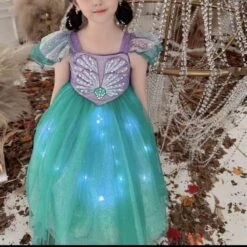 Kids Light Up Mermaid Dress Princess Ariel Dress Up Costume Party Birthday Halloween Costumes 9 Kids Light Up Mermaid Dress Princess Ariel Dress Up Costume Party Birthday Halloween Costumes -Children Toys Sale girls ariel dress with LED light up 4