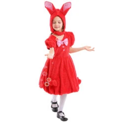 Kids Plush Bunny Dress Soft Fuzzy Bunny Costume For Girls 5-10 Years -Children Toys Sale girls bunny dress easter costume 5