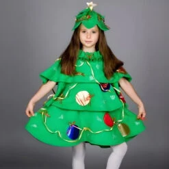 Girls Christmas Costume Xmas Tree Dress And Hat Green Outfit For Party -Children Toys Sale girls christmas tree dress 2