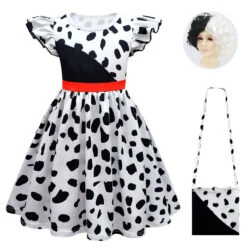 Grils White/ Black Costume Halloween Cosplay Dress Kids Cosplay Dress Wig Bag Full Set