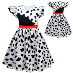 Grils White/ Black Costume Halloween Cosplay Dress Kids Cosplay Dress Wig Bag Full Set -Children Toys Sale girls cruella dress 4