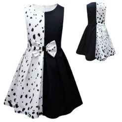 Grils White/Black Dress Halloween Cosplay Costume Spot Dog Fashion Outfit