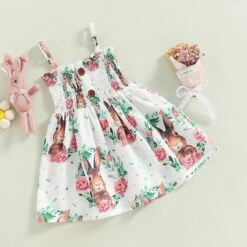 Baby Girl Easter Dress Bunny Floral Print Tutu Party Dresses Sling Bunny Sundress -Children Toys Sale girls easter bunny dress 3