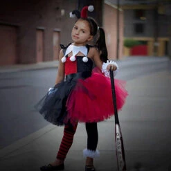 Girls Harley Joker Costume Harley Cosplay Outfit Dress And Accessories Full Set For Halloween Carnival -Children Toys Sale girls harley quinn costume 1