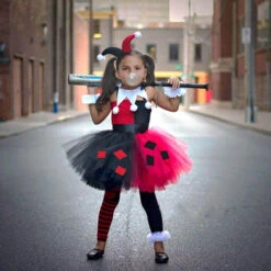 Girls Harley Joker Costume Harley Cosplay Outfit Dress And Accessories Full Set For Halloween Carnival -Children Toys Sale girls harley quinn costume 4
