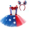 July 4th Girls Dress Sleeveless Summer Tutu Dress With Headband Independent Day Outfit