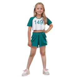Girls 2PCS Players Costume Green Cropped T-shirt And Shorts For Sport -Children Toys Sale girls squid game costume 5