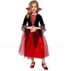 Girls Vampire Costume Red Black Dress Halloween Masquerade Party Scary Performance Cosplay Costumes -Children Toys Sale girls vampire dress 5