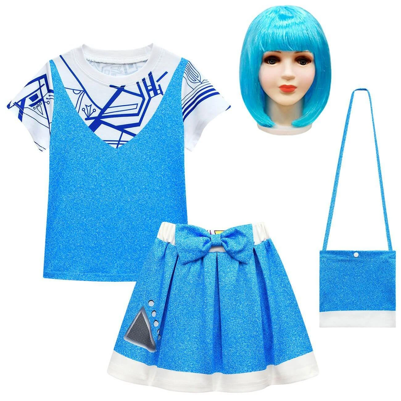 Girls Zombies Cosplay Costume Kids A-Li Tees Skirt Suit With Bag And Wig For Age 3-8Y 1 Girls Zombies Cosplay Costume Kids A-Li Tees Skirt Suit With Bag And Wig For Age 3-8Y