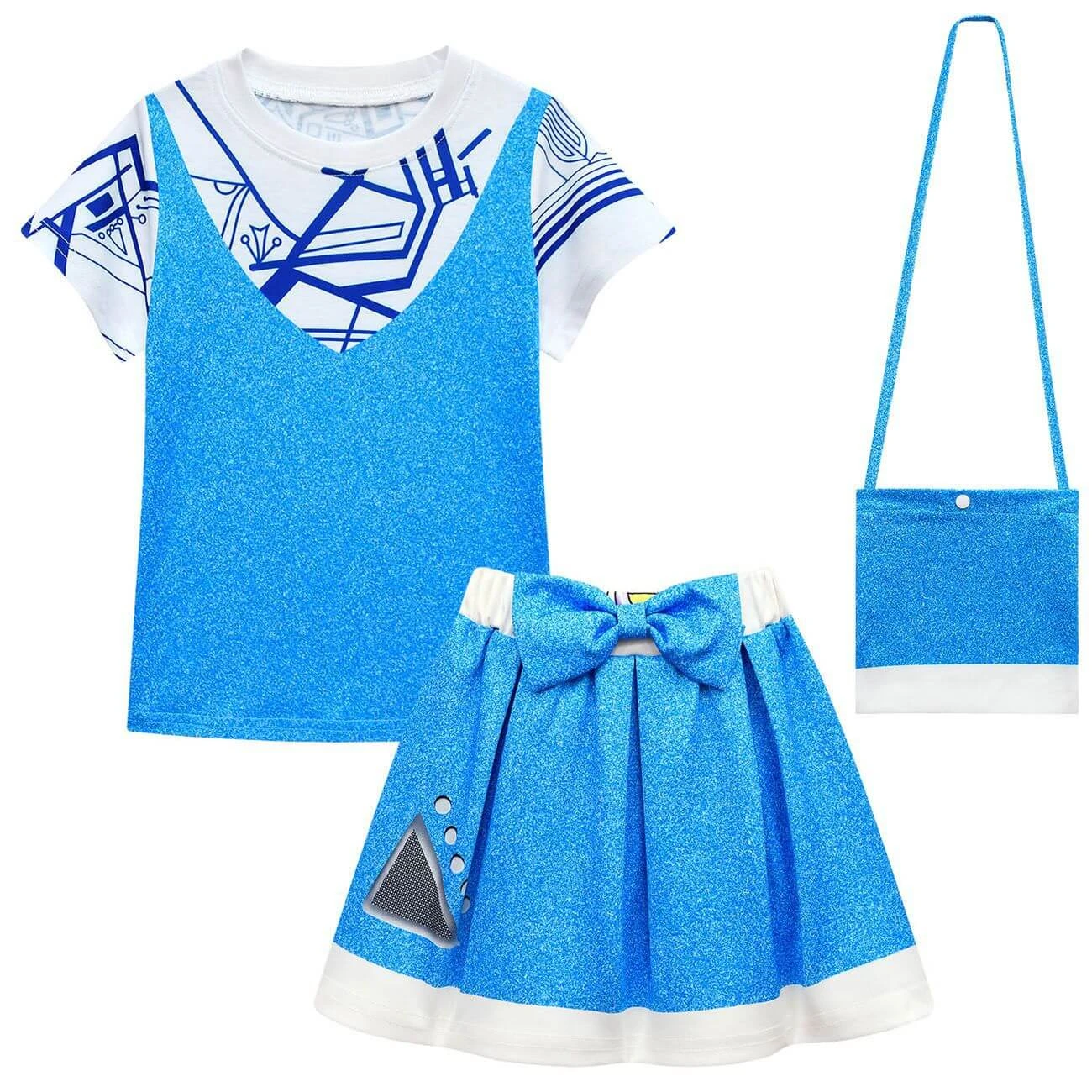 Girls Zombies Cosplay Costume Kids A-Li Tees Skirt Suit With Bag And Wig For Age 3-8Y 3 Girls Zombies Cosplay Costume Kids A-Li Tees Skirt Suit With Bag And Wig For Age 3-8Y - Image 3