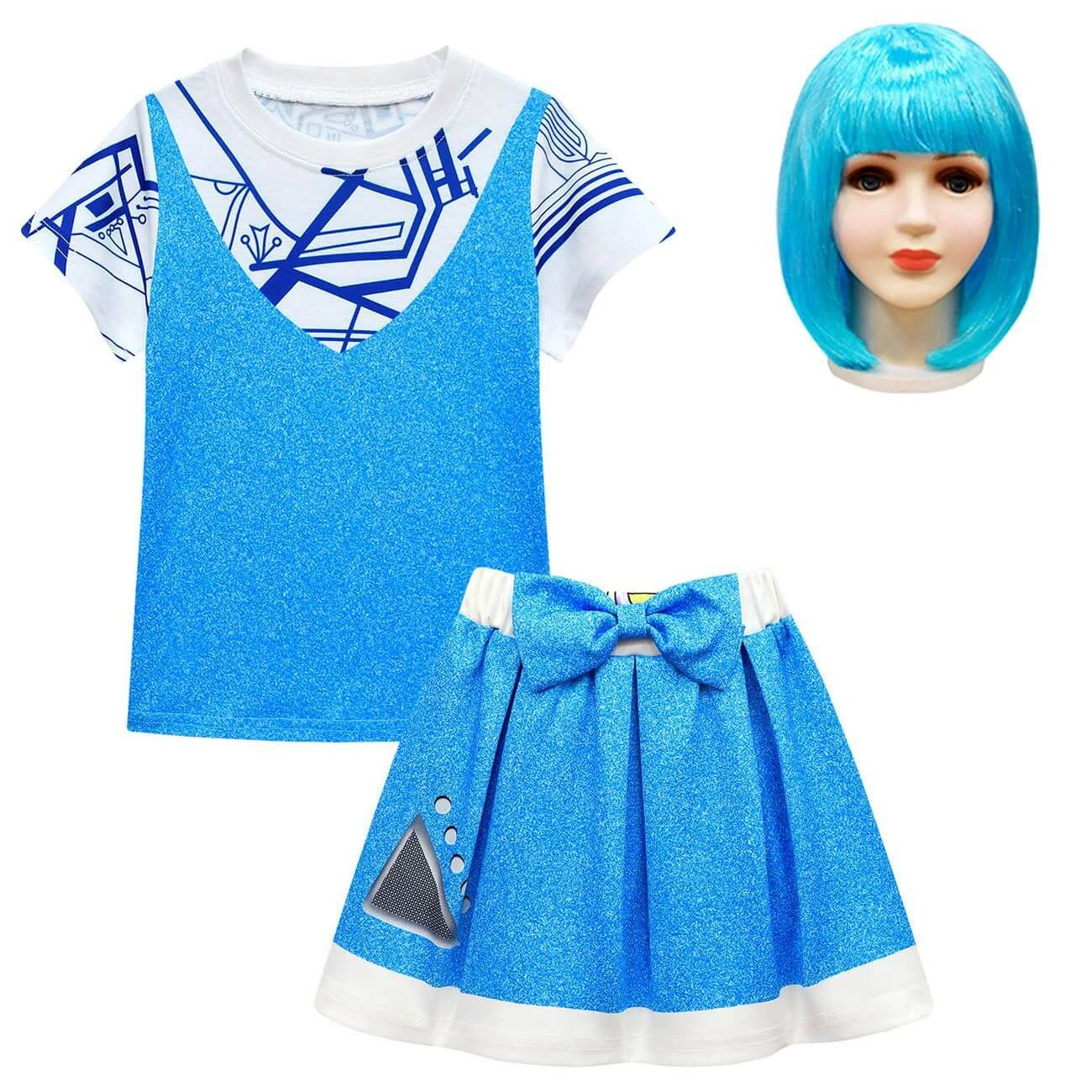 Girls Zombies Cosplay Costume Kids A-Li Tees Skirt Suit With Bag And Wig For Age 3-8Y 4 Girls Zombies Cosplay Costume Kids A-Li Tees Skirt Suit With Bag And Wig For Age 3-8Y - Image 4