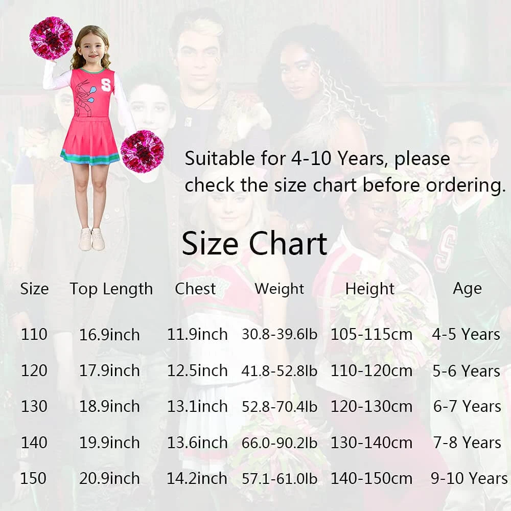 Girls Zombie Cheerleader Cosplay Costume Long Sleeve Sweatshirt Skirt And Poms 3pcs Suit For Halloween Party 5 Girls Zombie Cheerleader Cosplay Costume Long Sleeve Sweatshirt Skirt And Poms 3pcs Suit For Halloween Party - Image 5