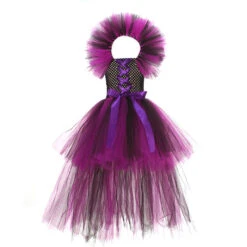 Girls Witch Costume Evil Queen High-low Tutu Dress With Horns Headband And Witch Wings For Cosplay -Children Toys Sale gothic witch outfits 3
