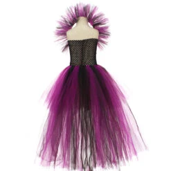Girls Witch Costume Evil Queen High-low Tutu Dress With Horns Headband And Witch Wings For Cosplay -Children Toys Sale gothic witch outfits 4